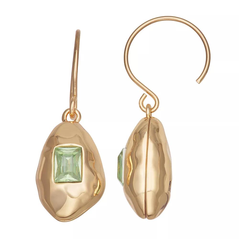 Nine West Gold Tone Green Stone Geometric Drop Earrings, Women's Product Image