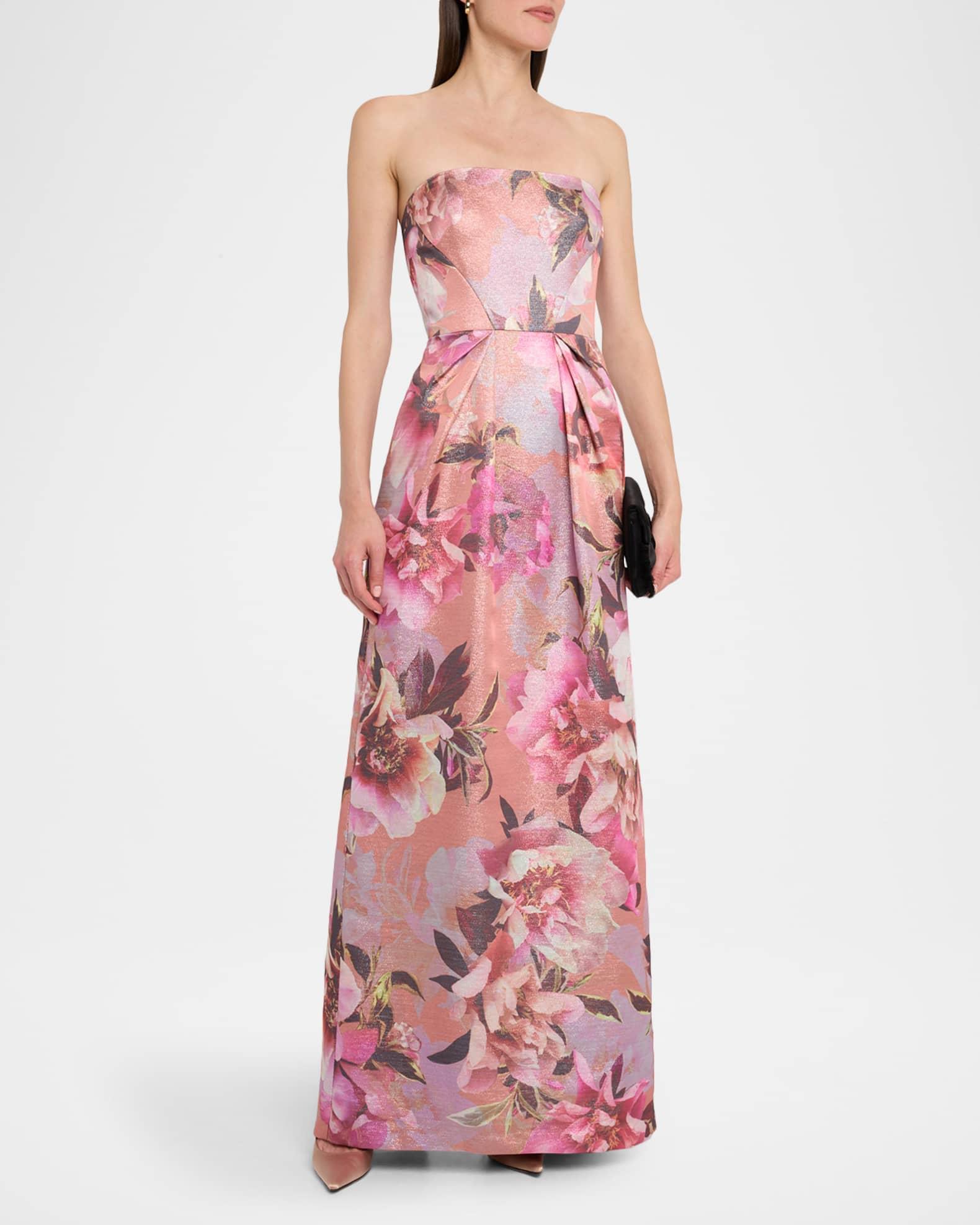 Strapless Floral-Print Shimmer Gown Product Image