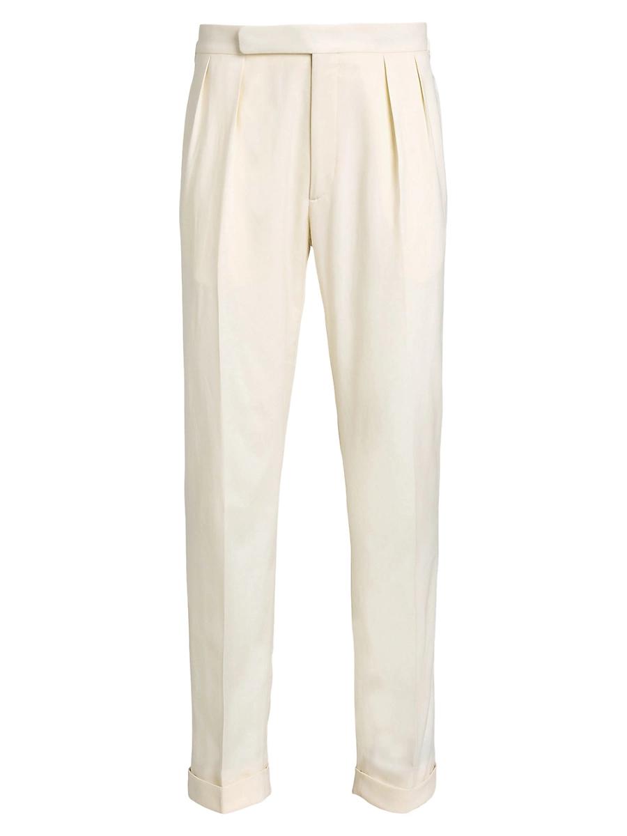 Mens Double-Pleated Wool Garbadine Trousers Product Image