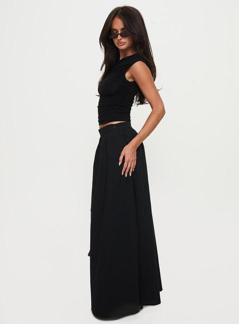 Rennata Gathered Mid Rise Maxi Skirt Black Product Image