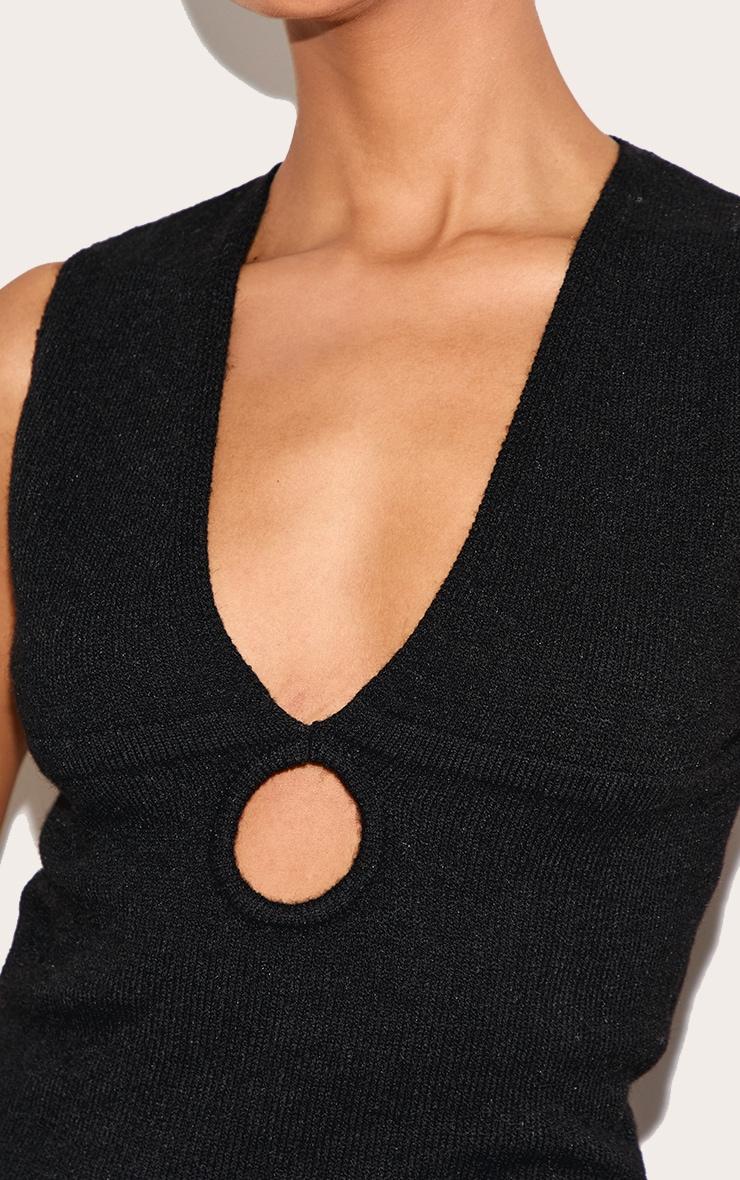 Black Soft Knit Plunge Detail Crop Top Product Image
