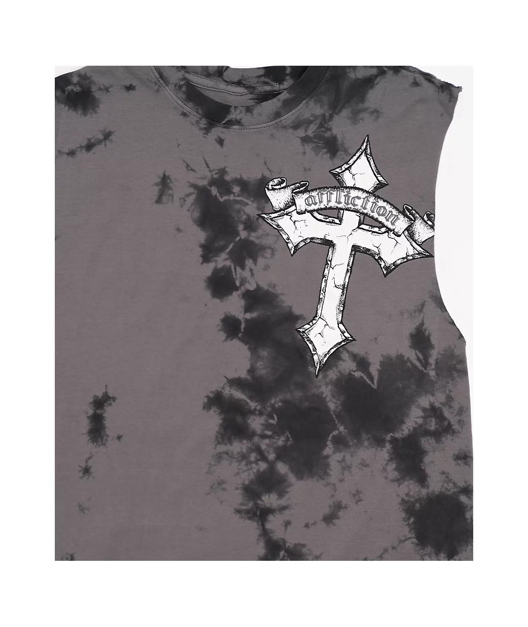 Afflicition Crossed Over Cutoff Black Tie Dye Tank Top Product Image