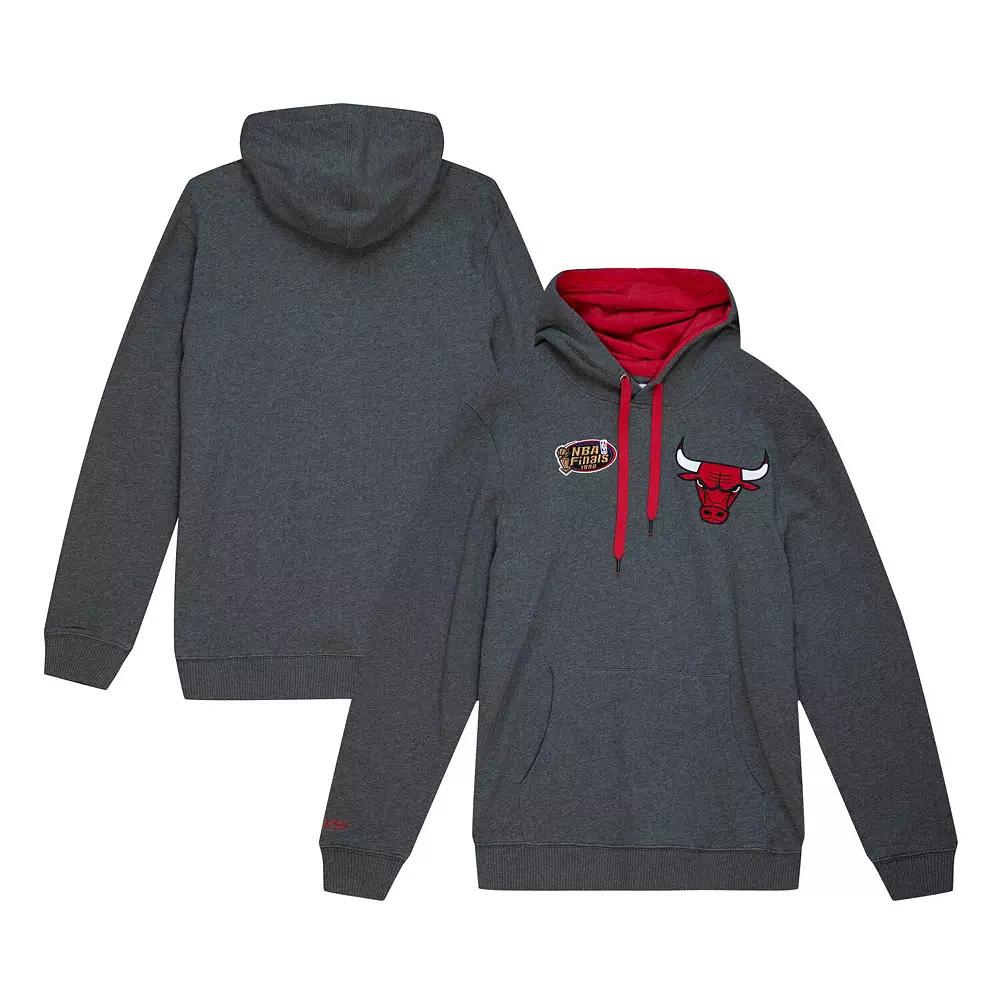 Men's Mitchell & Ness  Heather Gray Chicago Bulls Hardwood Classics Classic French Terry Pullover Hoodie, Size: Medium, Black Product Image