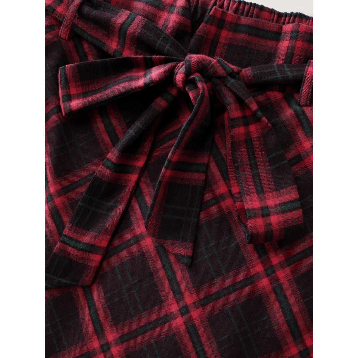 Plus Size Plaid Waist-Tie Flowy Midi Skirt Women Multicolor Retro Tie knot Bodycon Low stretch Slanted pocket Belt Elegant Skirts BloomChic 12/L Product Image