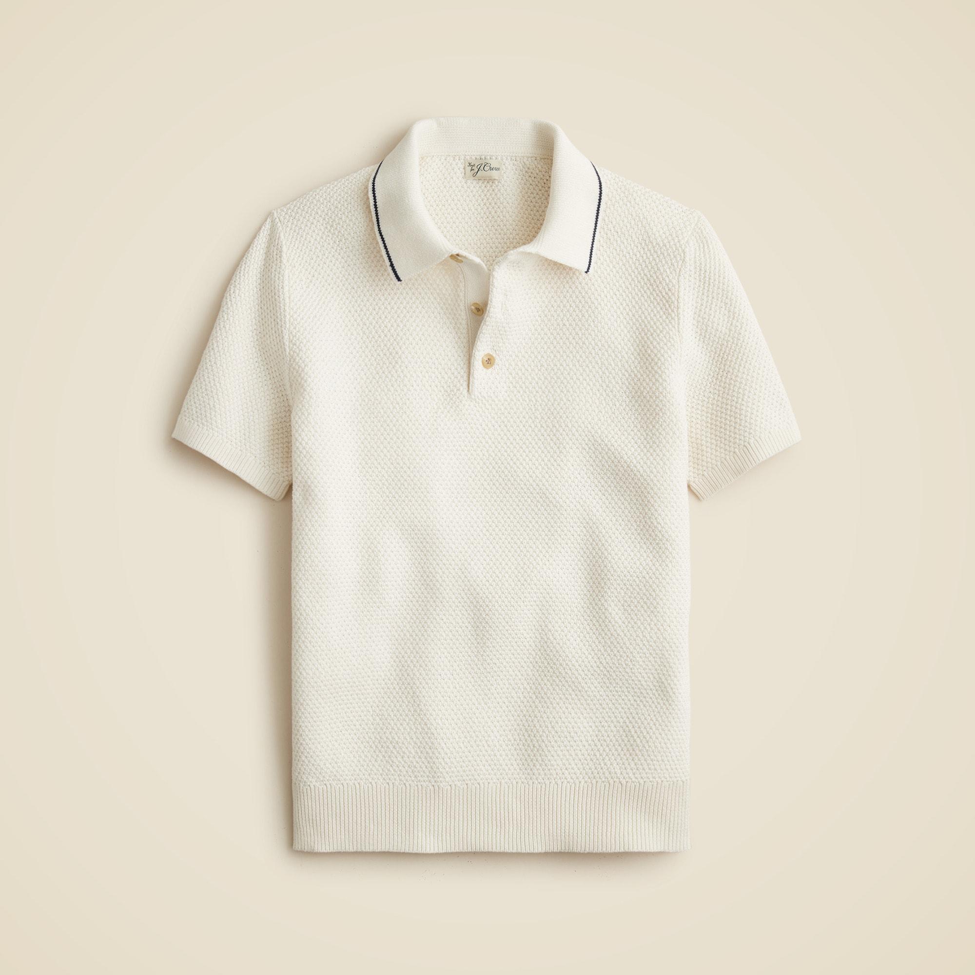 Short-sleeve cotton seed-stitch sweater-polo Product Image