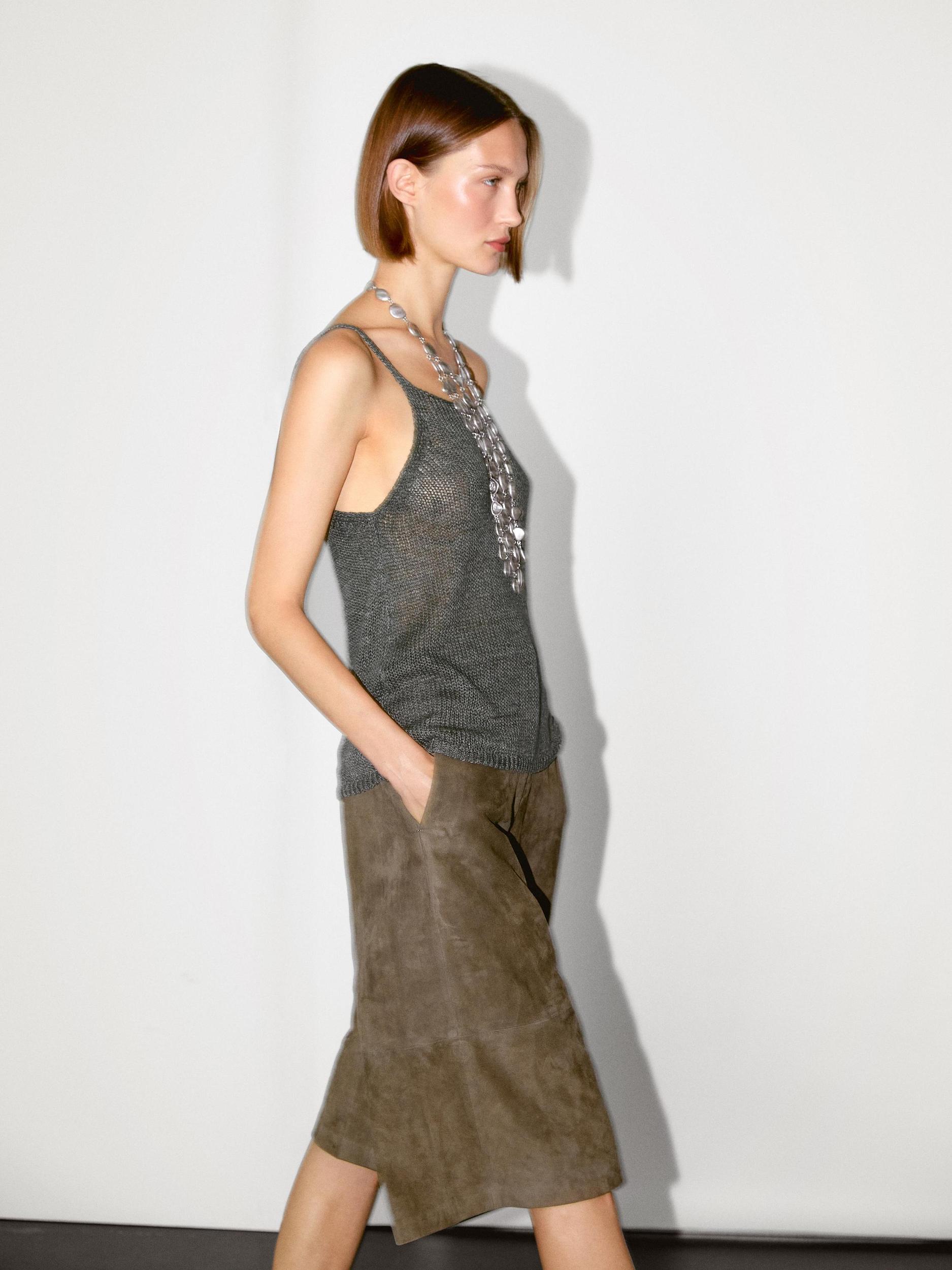 Long suede leather Bermuda shorts Product Image