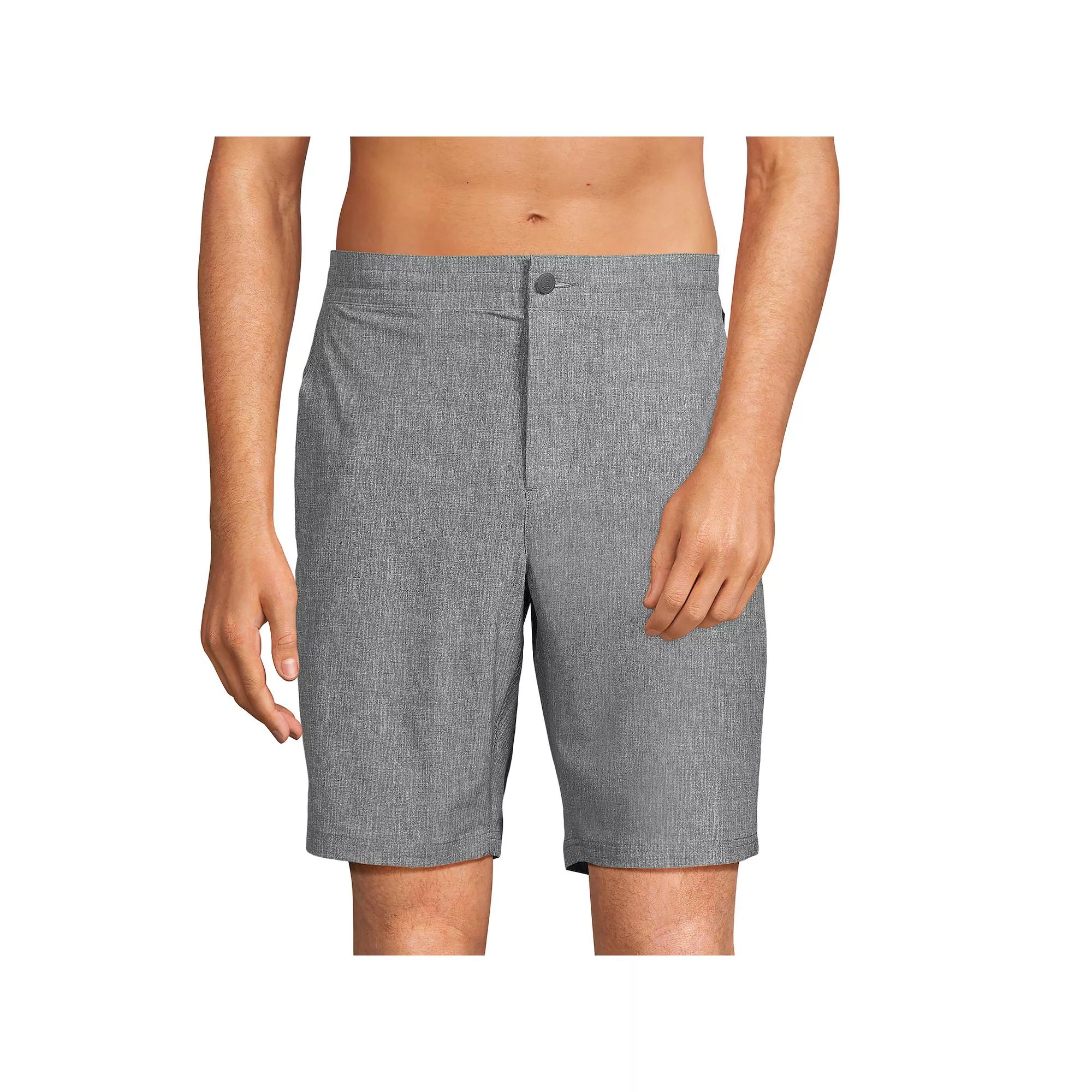 Men's Lands' End 9" Shoreline Swim Trunks, Size: Large, Light Gray Chambray Product Image