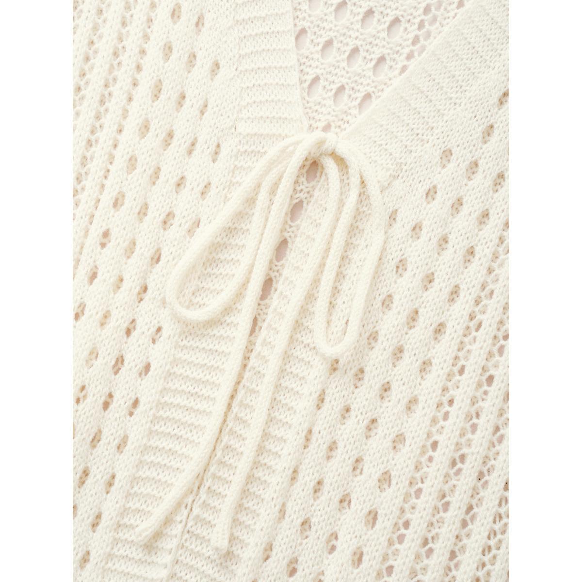 Plus Size Colorblock Contrast Tie Knot Cut Out Swim Cover Up Women's Swimwear Ivory Beach Tie knot Curve Swim Cover Ups BloomChic 12/L Product Image