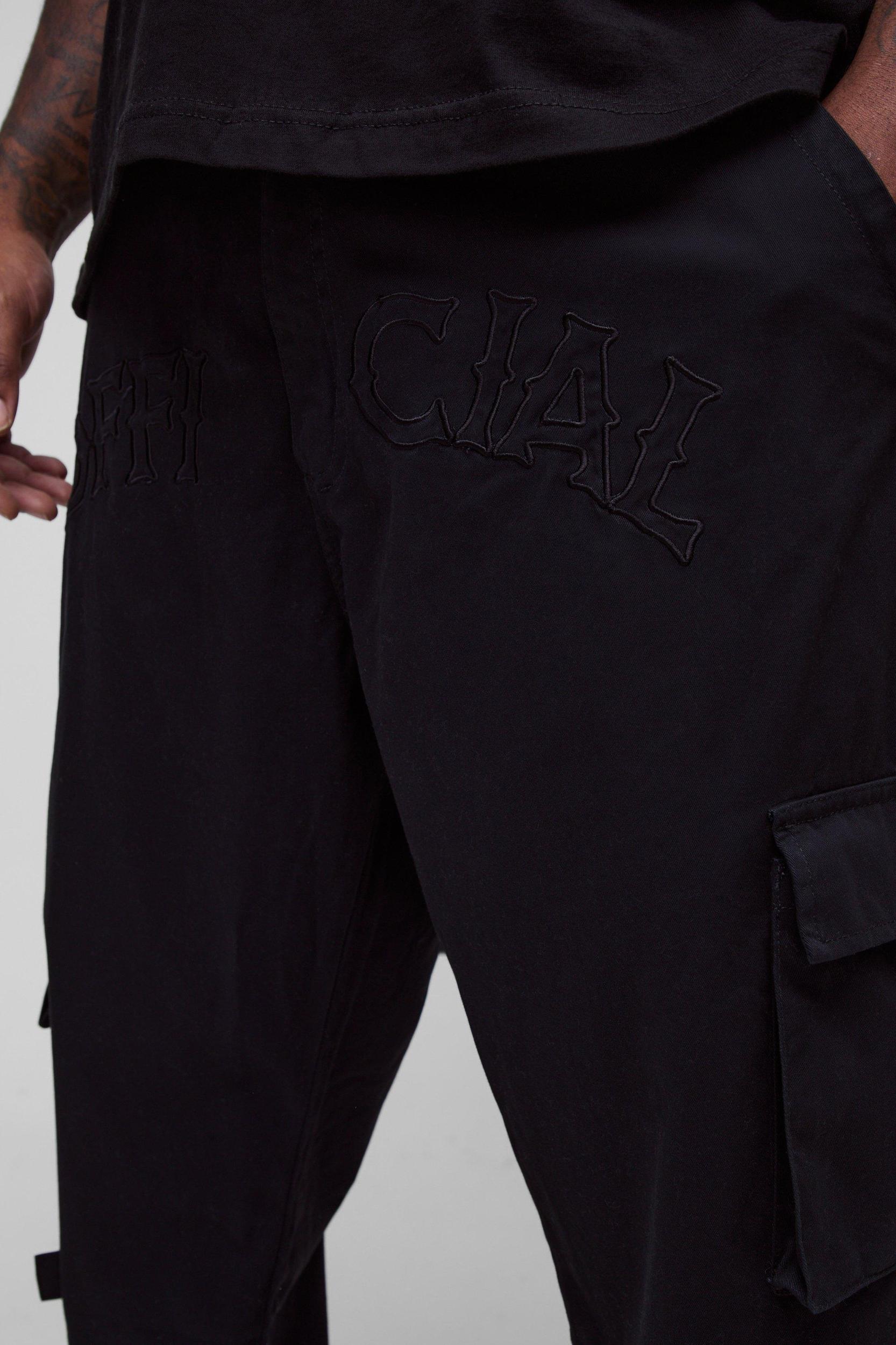 Plus Applique Split Hem Cargo Pants | boohooMAN USA Product Image