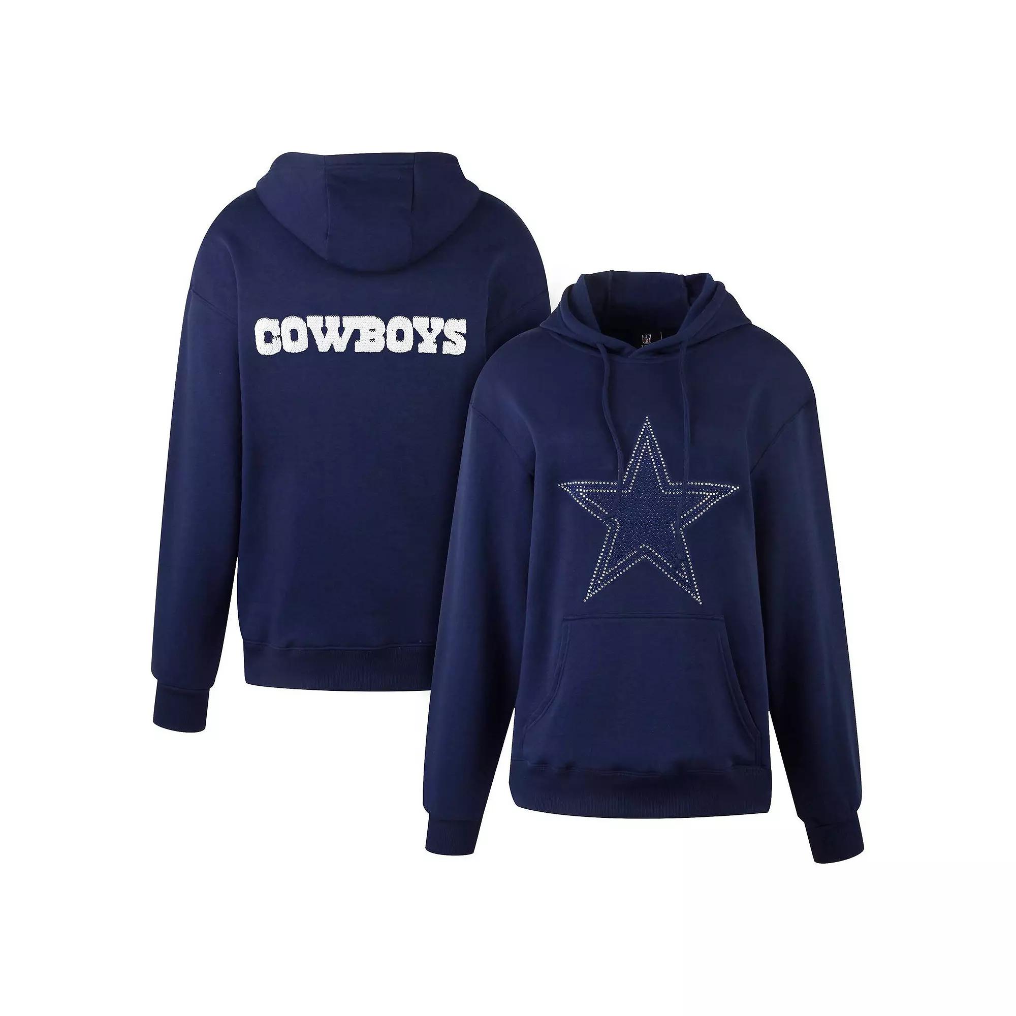 Women's Cuce Navy Dallas Cowboys Rhinestone Logo Wordmark Pullover Hoodie, Size: 3XL, Blue Product Image