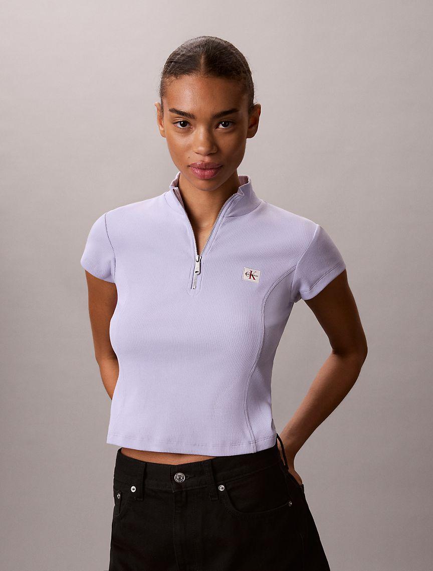 Woven Monologo Rib Quarter Zip T-Shirt Product Image