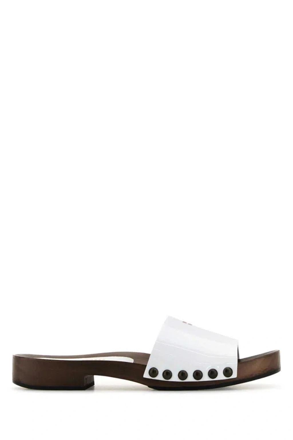 MIU MIU Wood Sole Flat Sandals With Studded Side In White Product Image