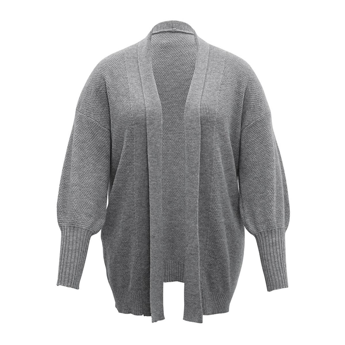 Plus Size Plain Open Front Elastic Cuffs Cardigan DarkGray Women Casual Loose Long Sleeve Dailywear Cardigans BloomChic 12/L Product Image