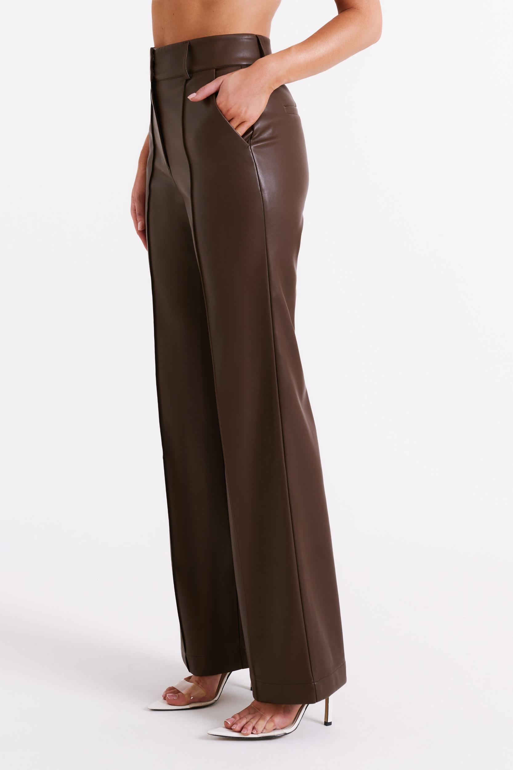 Toni Faux Leather Wide Leg Pant - Dark Brown Product Image