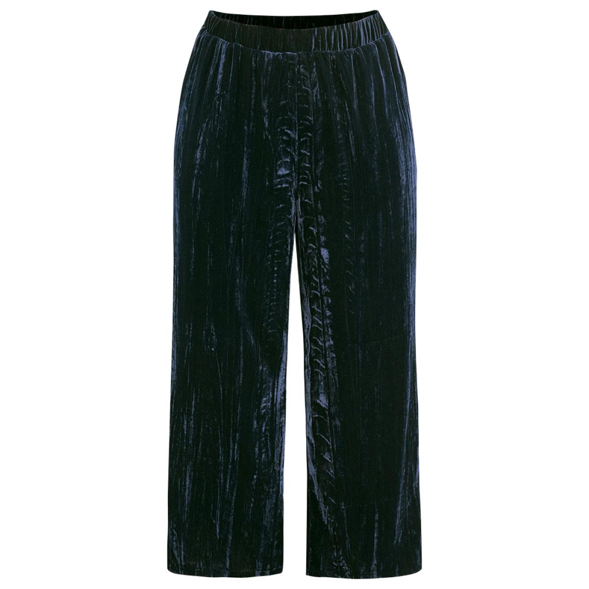 Plus Size Velvet Elastic Waist Pocket Straight Leg Pants Women Indigo Elegant Straight Leg High Rise Dailywear Pants BloomChic 30/6X Product Image