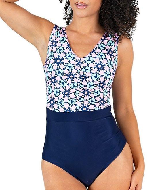 Janela Bay La Valencia V-Neck Open Back Ruched One Piece Swimsuit Product Image