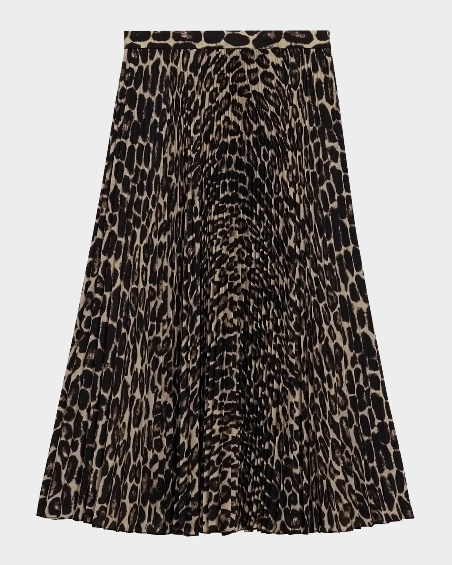 Pleated Leopard-Print Midi Skirt Product Image