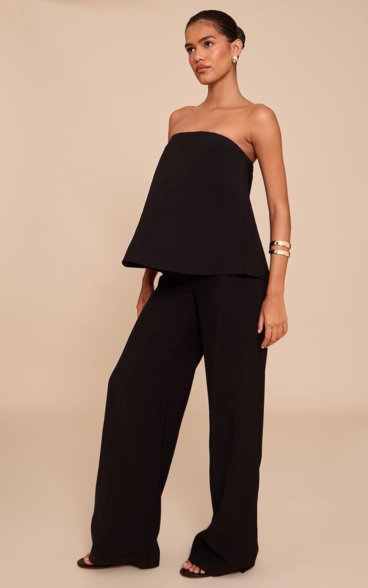  Black Structured Woven Peplum Straight Leg Jumpsuit Product Image
