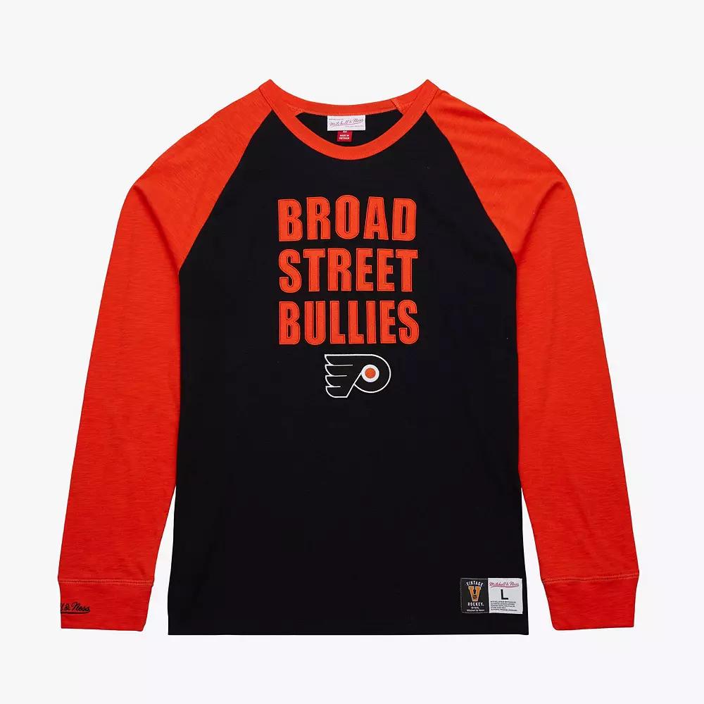 Men's Mitchell & Ness  Black/Orange Philadelphia Flyers Legendary Slub Raglan Long Sleeve T-Shirt, Size: Medium, Fly Black Product Image