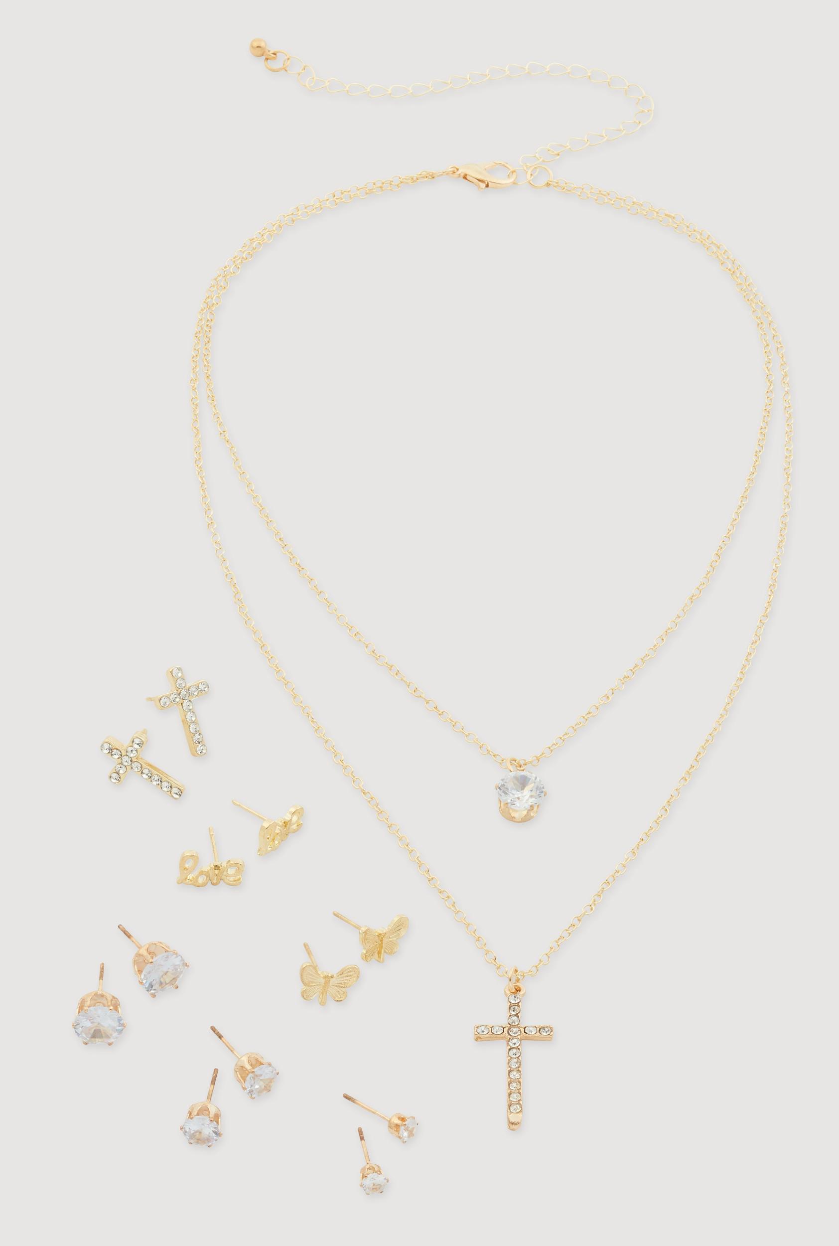 Love Curb Chain Necklace and Stud Earrings Unisex Product Image