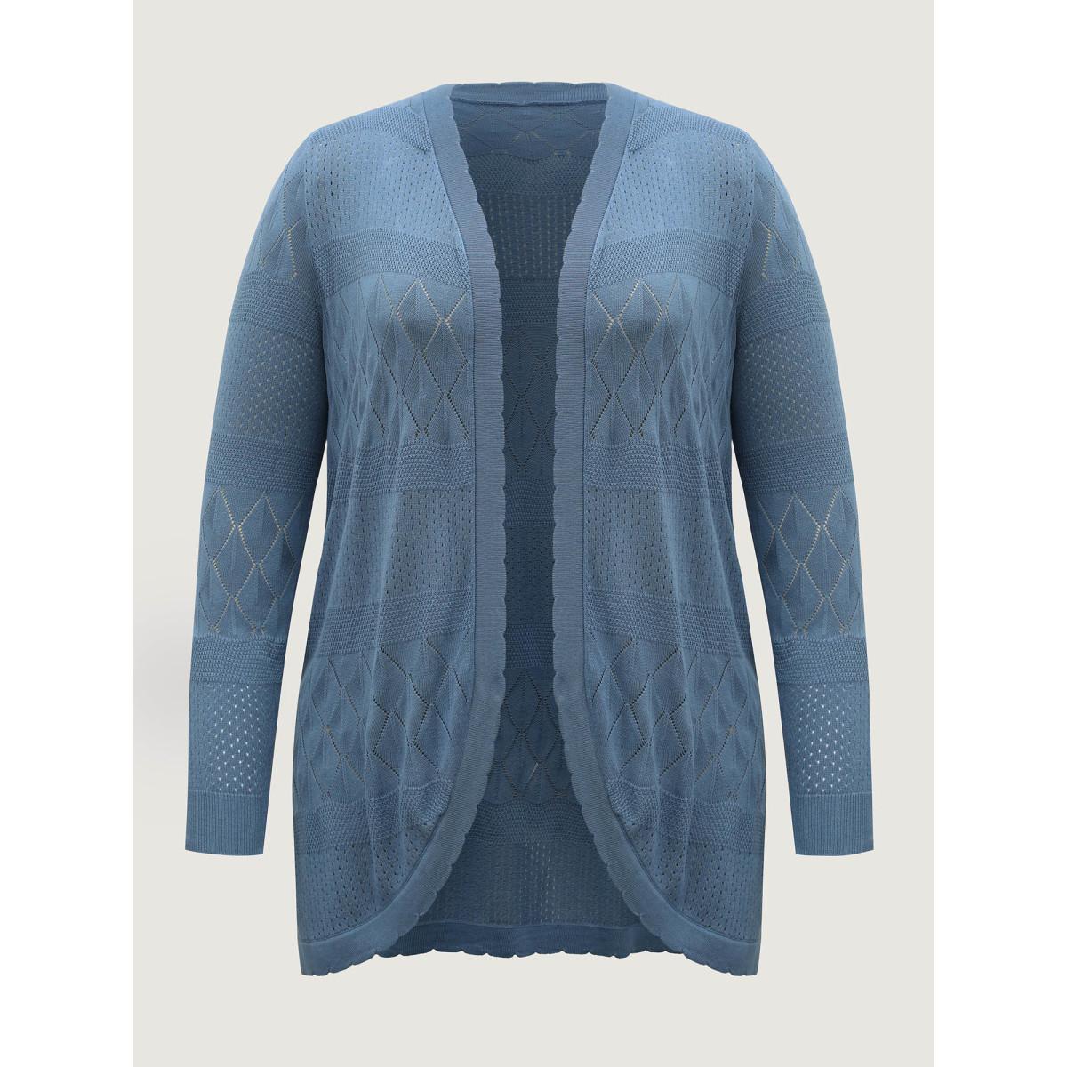 Plus Size Textured Arc Hem Front-Open Lightweight Cardigan Aegean Women Leisure Loose Long Sleeve Casual Cardigans BloomChic 10/M Product Image