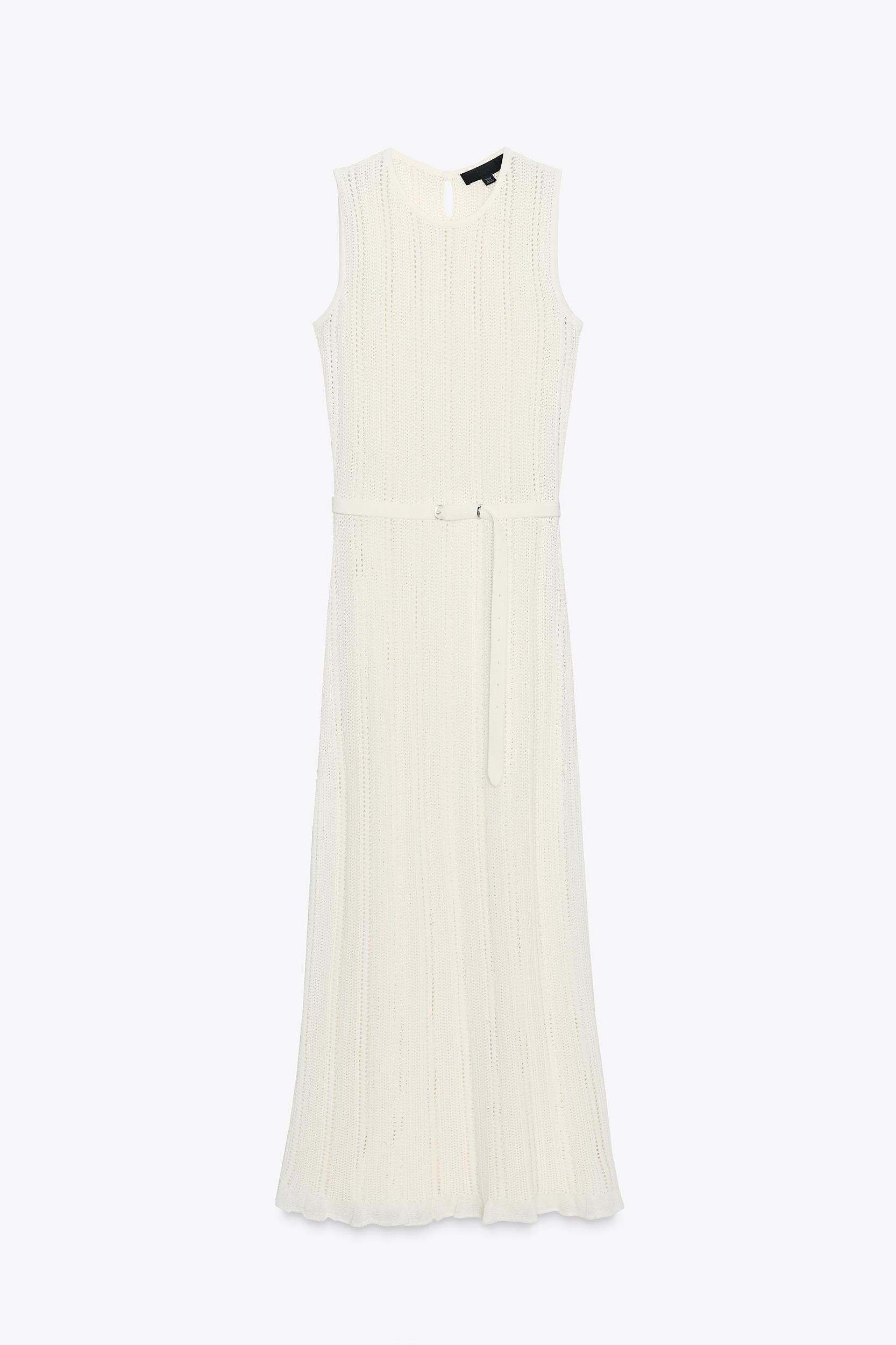 POINTELLE KNIT MIDI DRESS WITH BELT Product Image