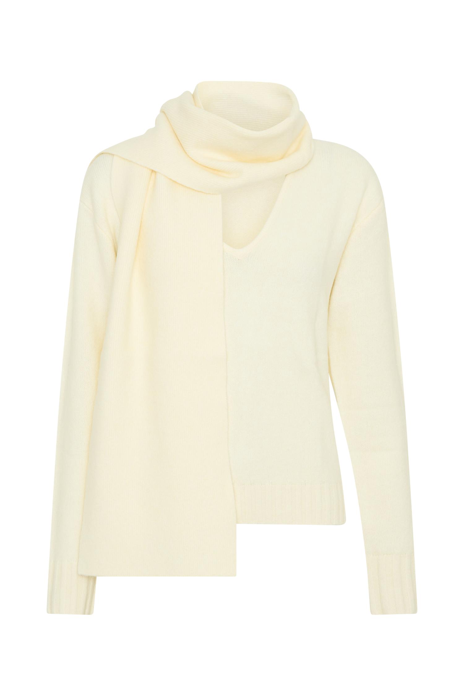 Ella V Neck Knit Jumper With Scarf - Ivory Marle Product Image