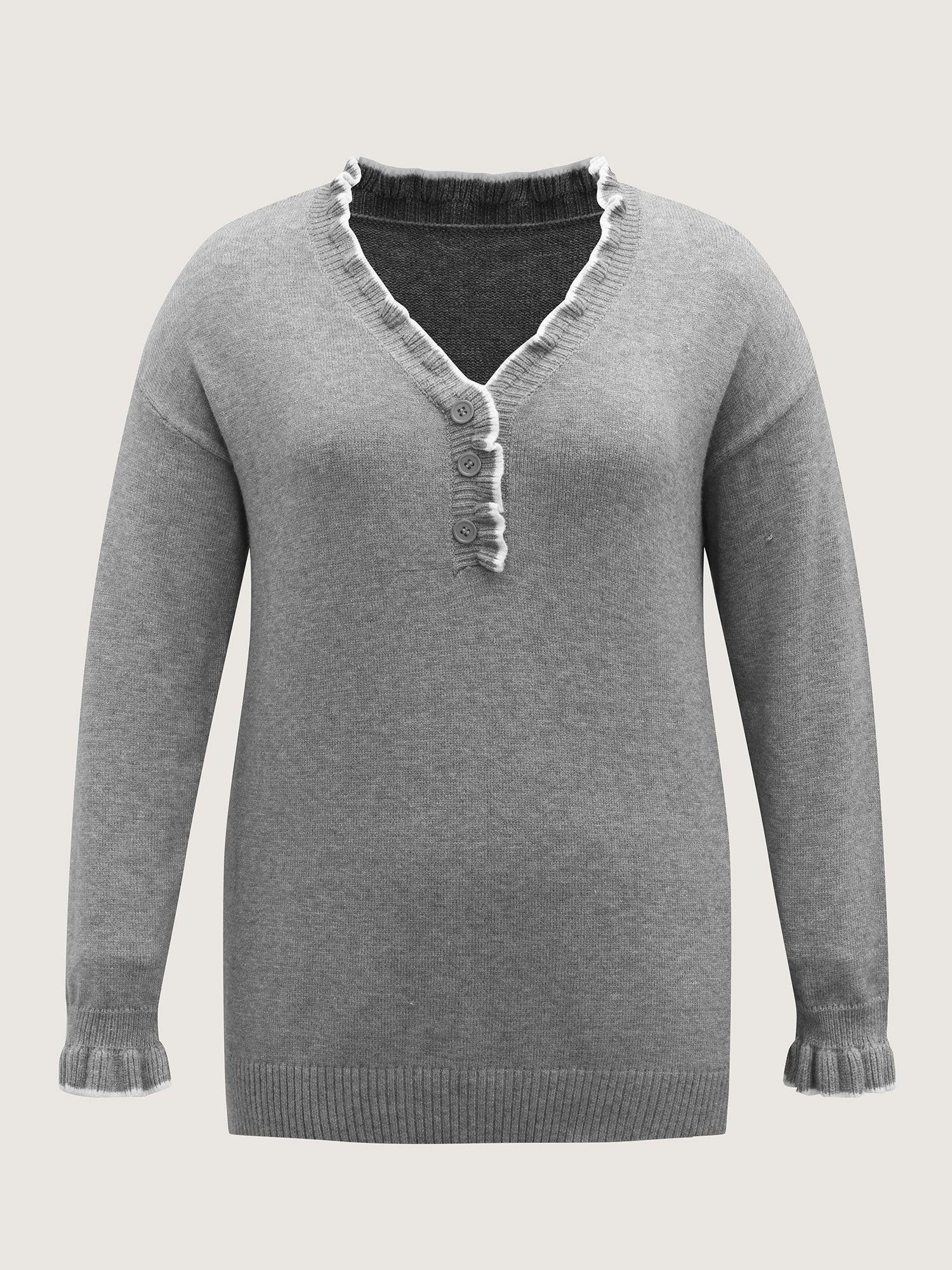 Color Contrast Ruffled Sleeve Pullover Female Product Image