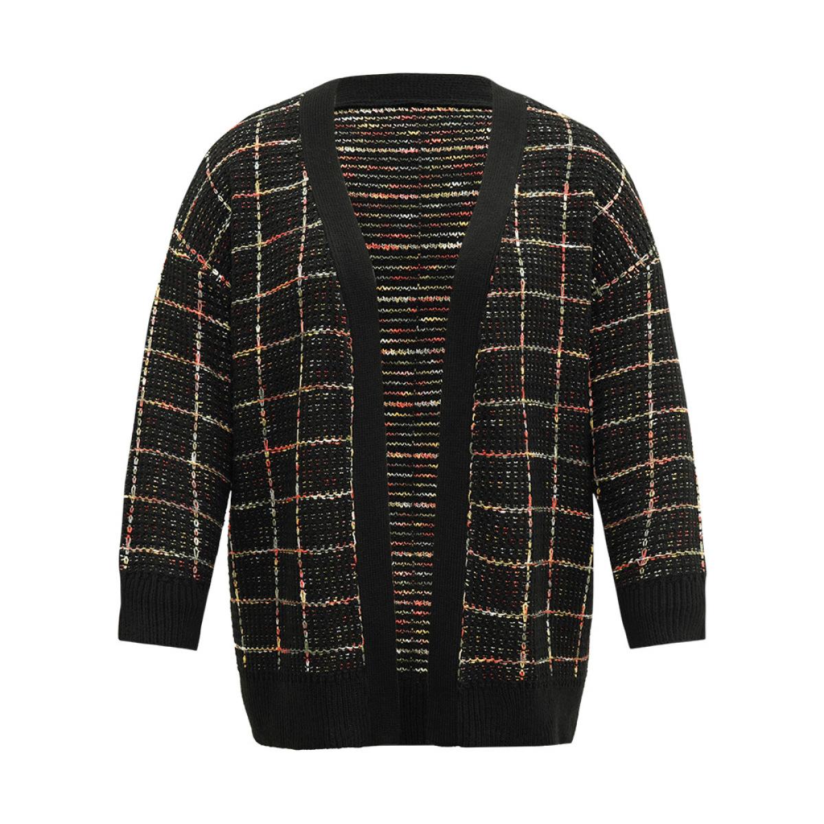 Plus Size Heather Plaid Elastic Cuffs Cardigan Multicolor Women Casual Loose Long Sleeve Festival-Christmas Cardigans BloomChic 30/6X Product Image