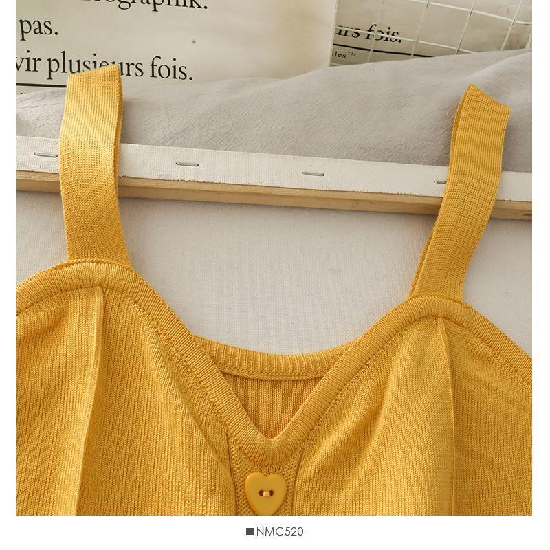 Heart-Button Cropped Knit Camisole Product Image