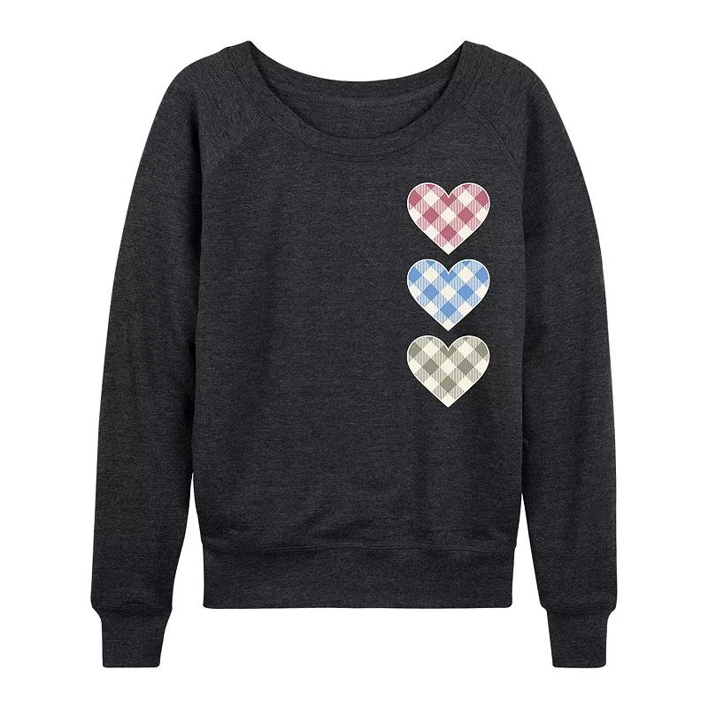 Women's Gingham Hearts French Terry Long Sleeve Tee,  Product Image