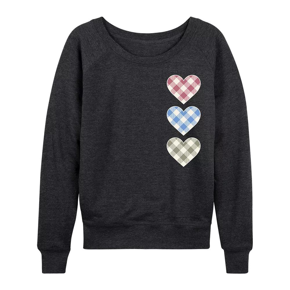 Women's Gingham Hearts French Terry Long Sleeve Tee,  Product Image