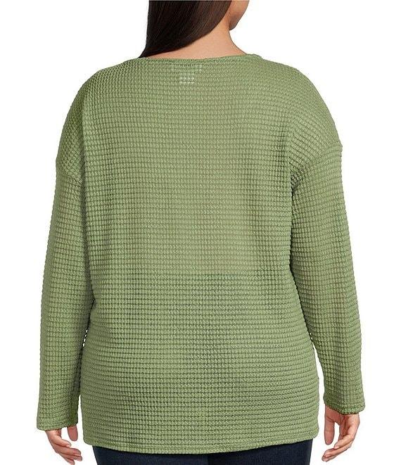 Moa Moa Plus Size Long Sleeve Cropped Lace Up Top Product Image