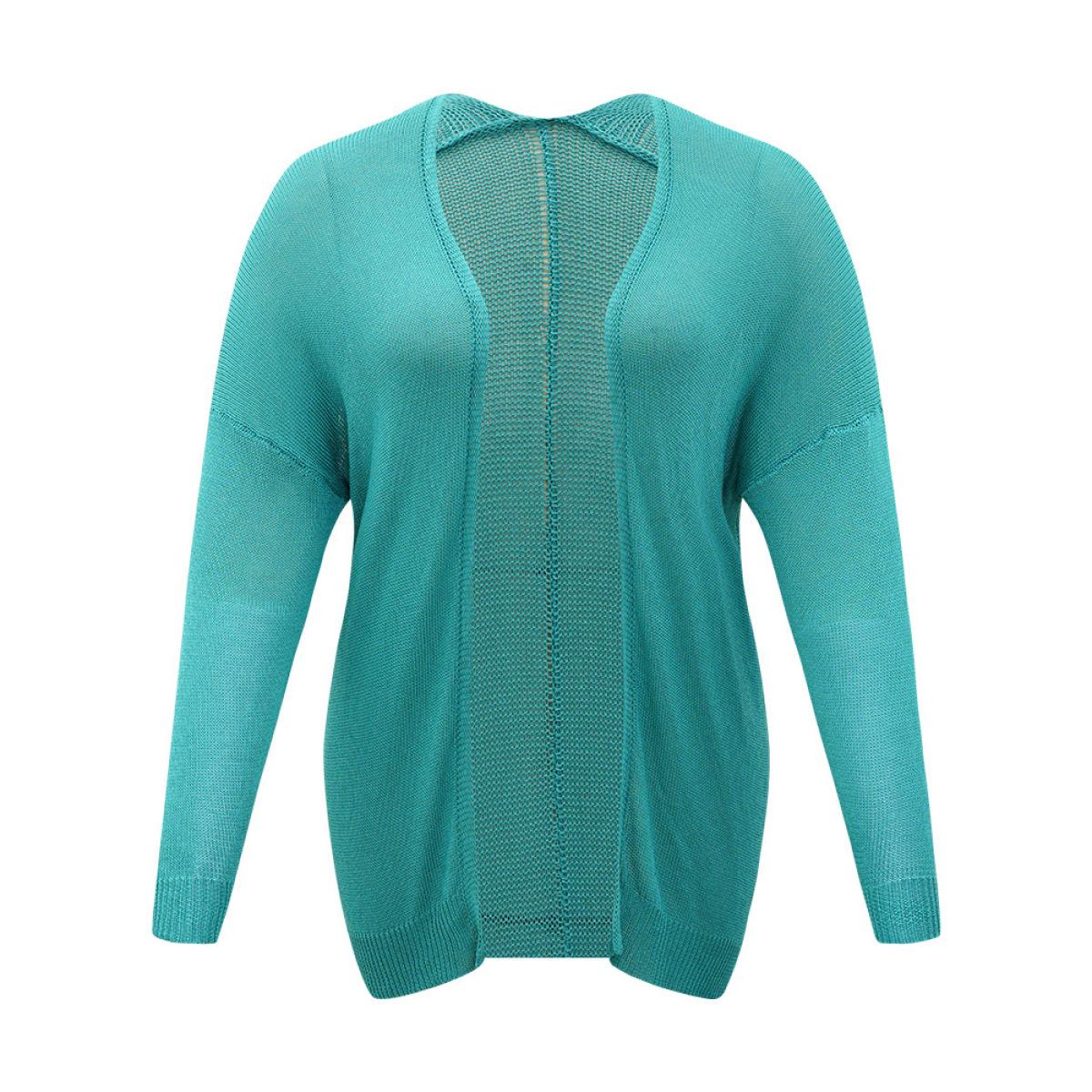 Plus Size Plain Open Front Loose Slightly Stretchy Cardigan Emerald Women Casual Loose Long Sleeve Everyday Cardigans BloomChic 12/L Product Image