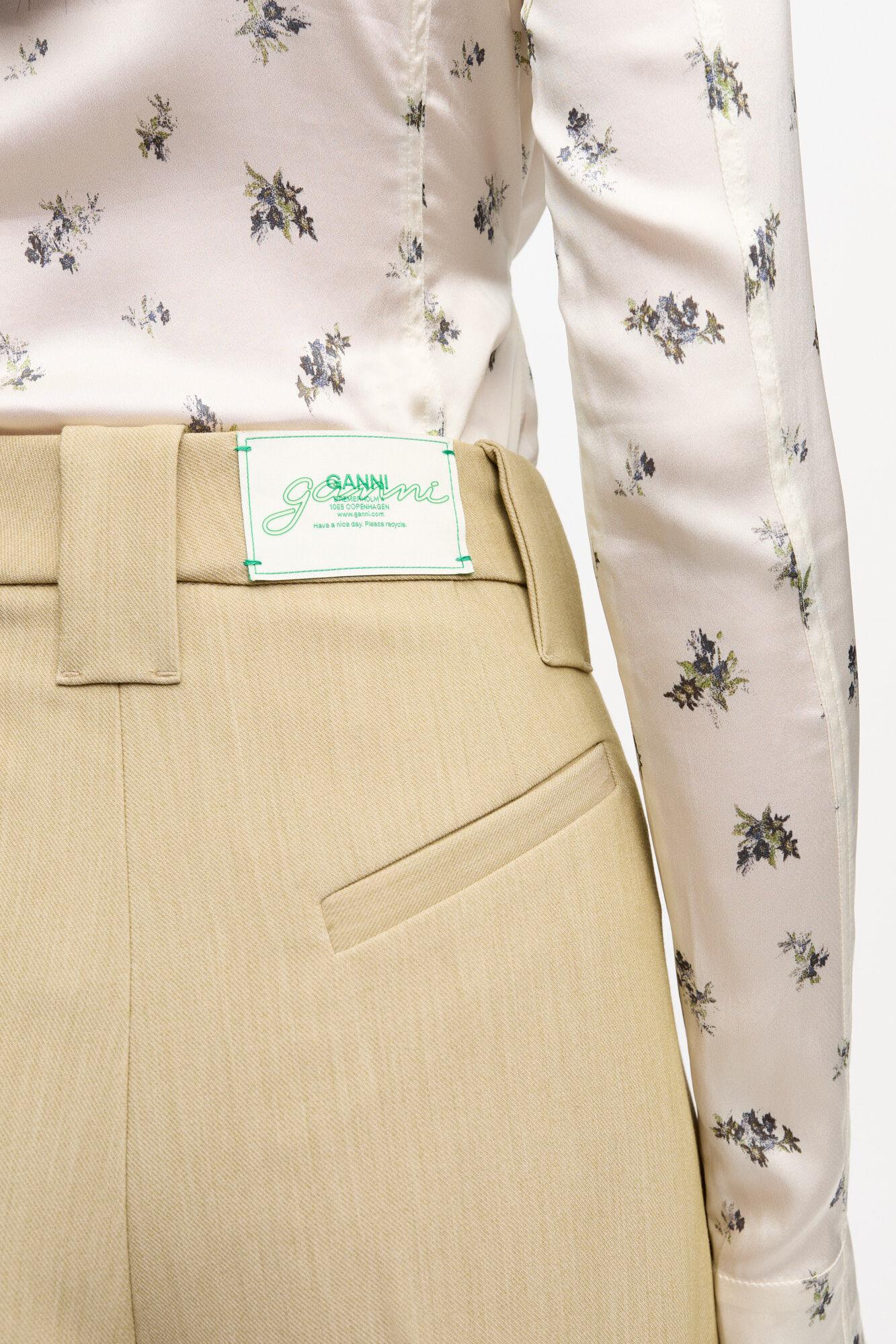 Beige Twill Suiting Mid Waist Pants Product Image