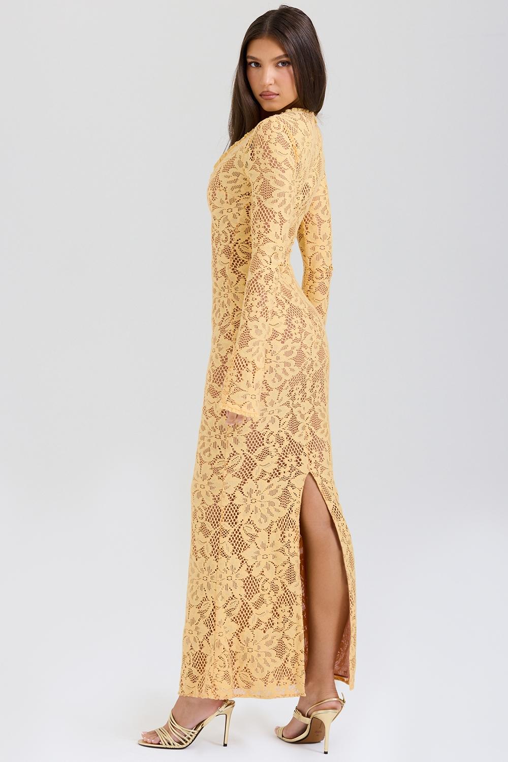 Indiana  apricot plunge lace maxi dress Product Image