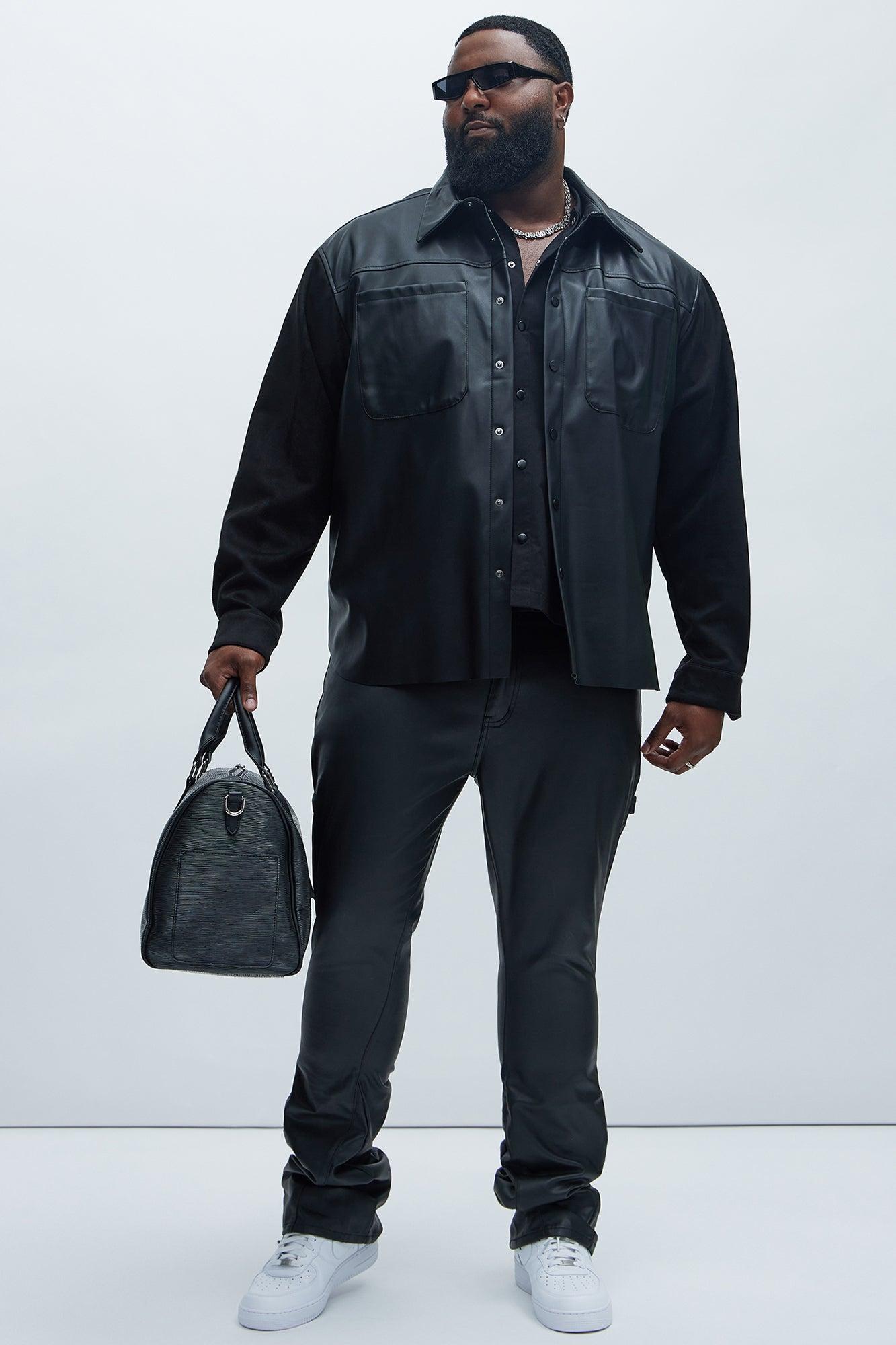 Keep It Solid Faux Leather Stacked Skinny Flare Pants - Black Product Image