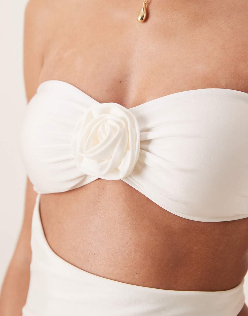 Abercrombie & Fitch cut out side detail swimsuit in white Product Image