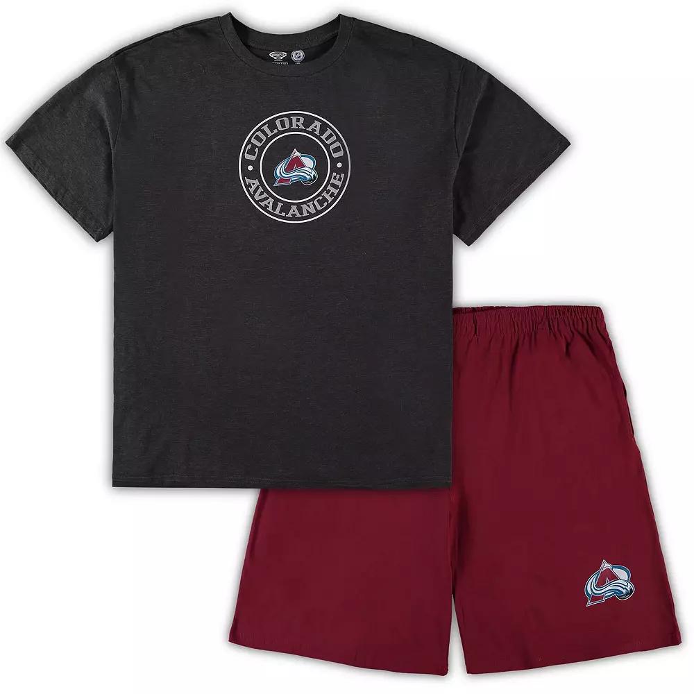 Men's Concepts Sport Burgundy/Heathered Charcoal Colorado Avalanche Big & Tall T-Shirt & Shorts Sleep Set, Size: 2XLT, Med Re Product Image