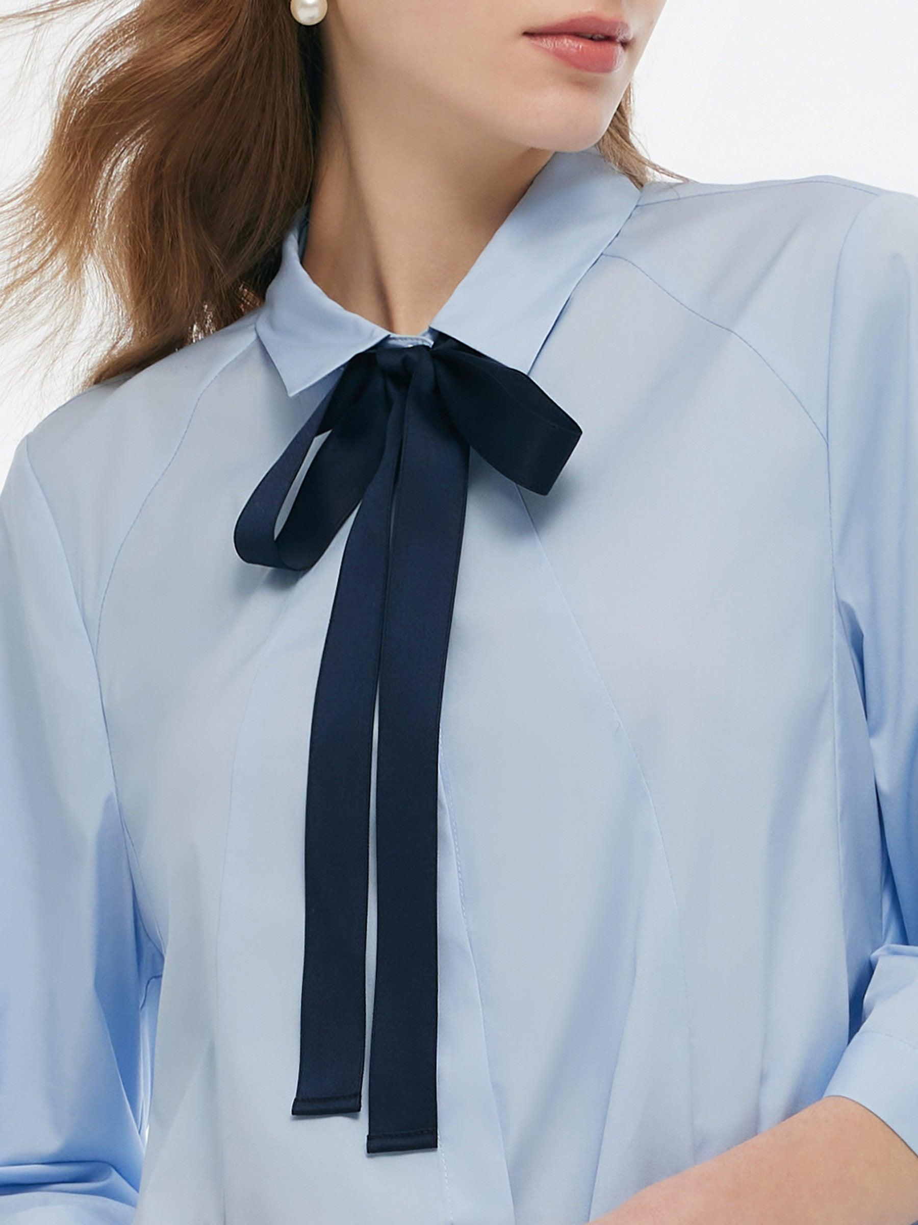 A-Line Button Up Women 3/4 Sleeve Shirt Midi Dress With Ribbon Product Image