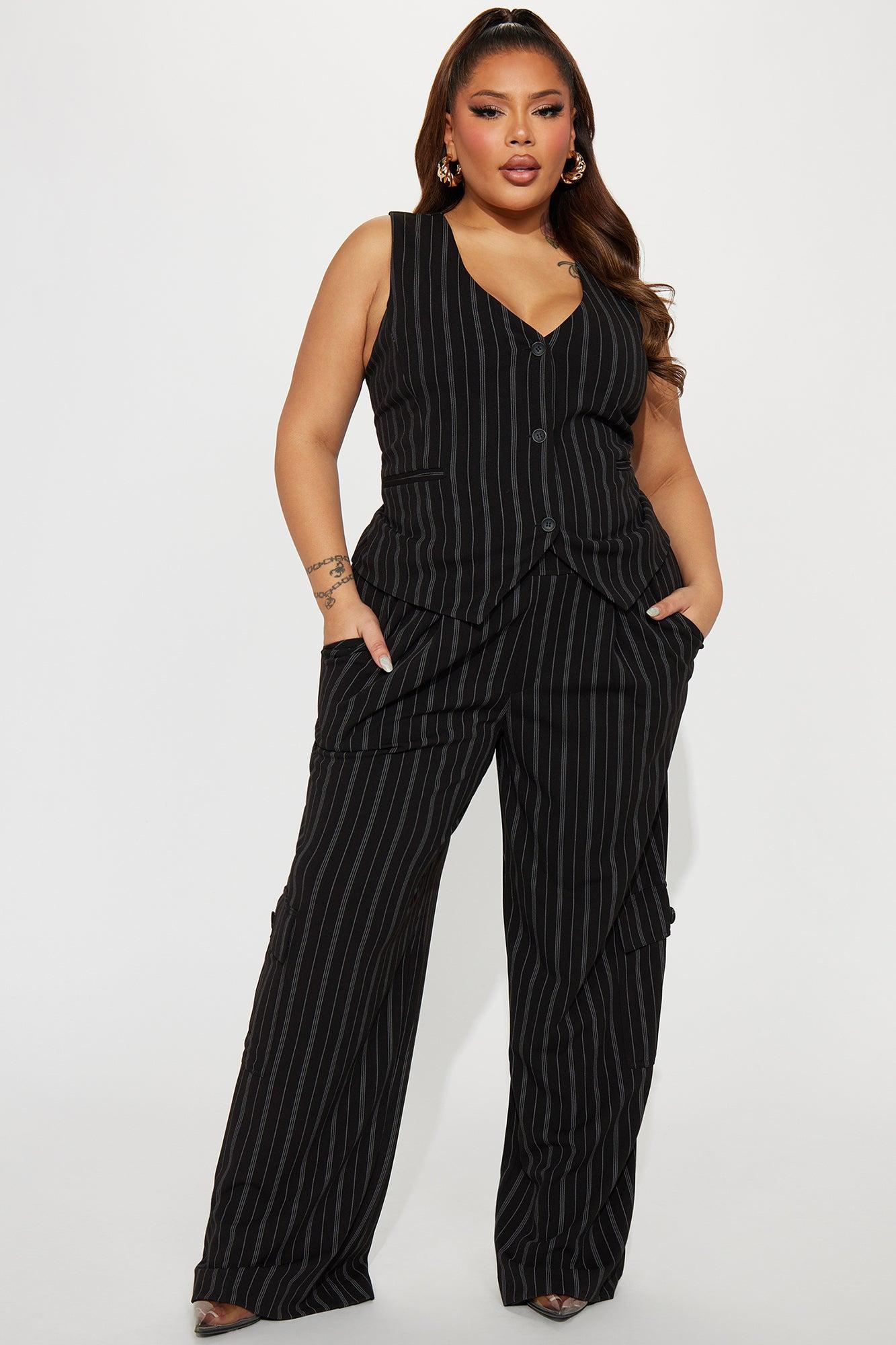 Heidy Pinstripe Vest Pant Set - Black Product Image