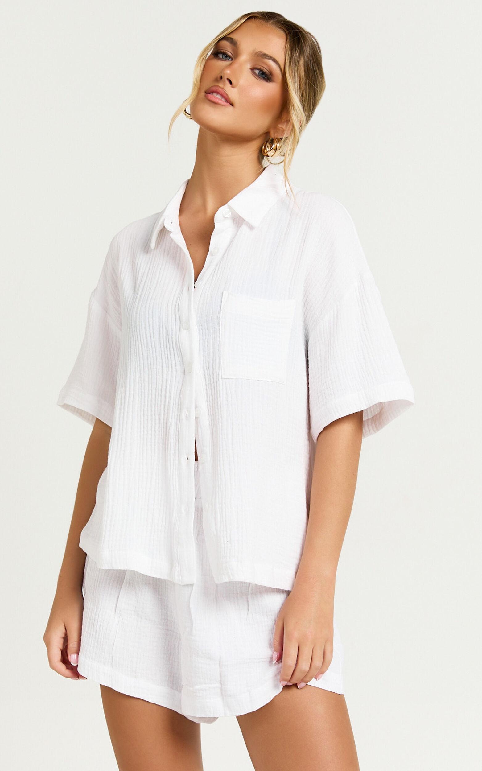 Donita Top - Button Up Shirt Top in White Product Image