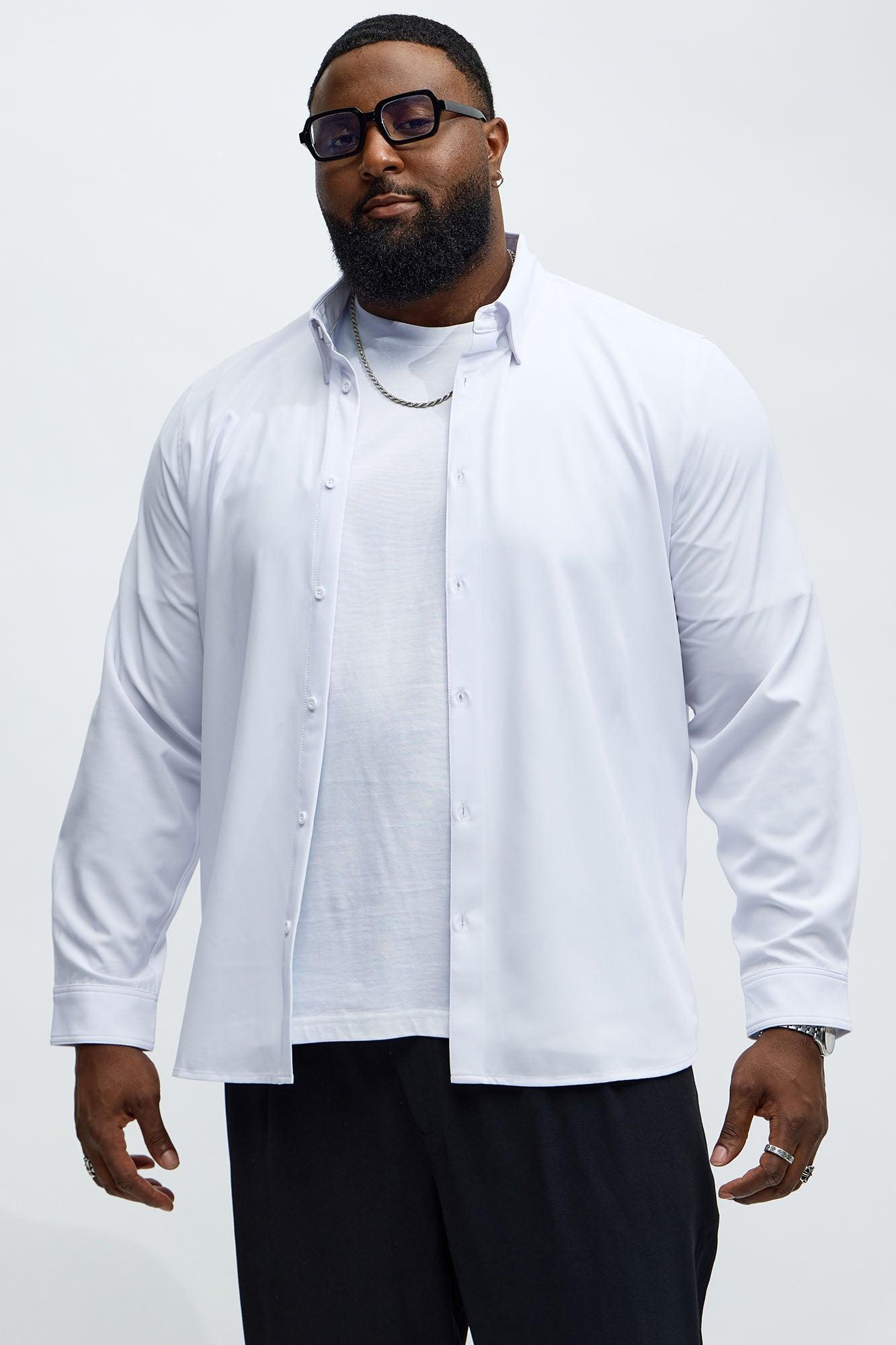 Slim Long Sleeve Stretch Shirt - White Product Image