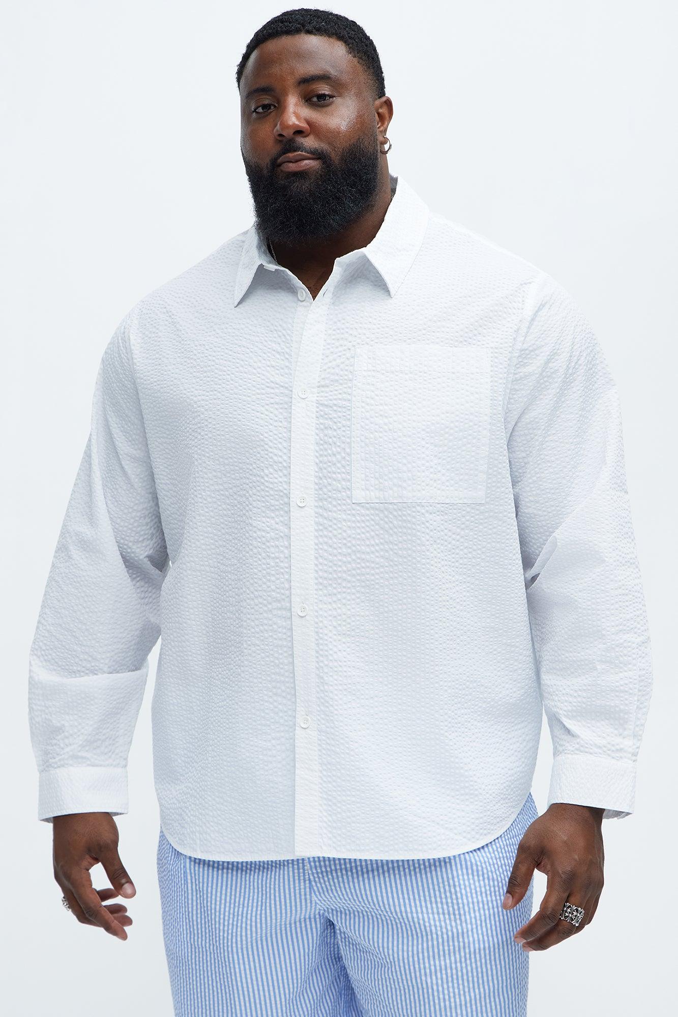 Seersucker Long Sleeve Button Up Shirt - White Product Image