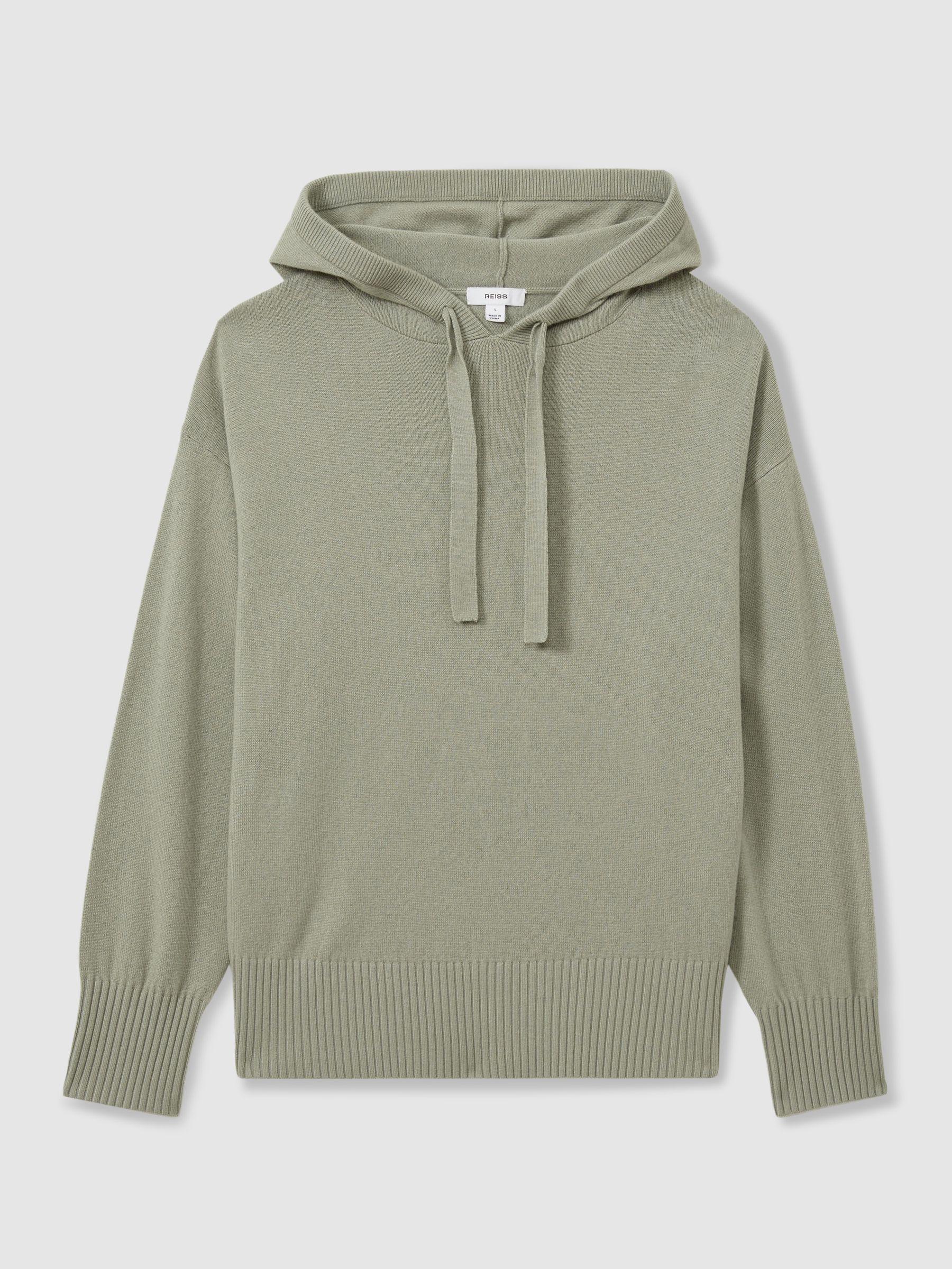 Wool Blend Drawstring Hoodie with Cashmere in Sage Product Image