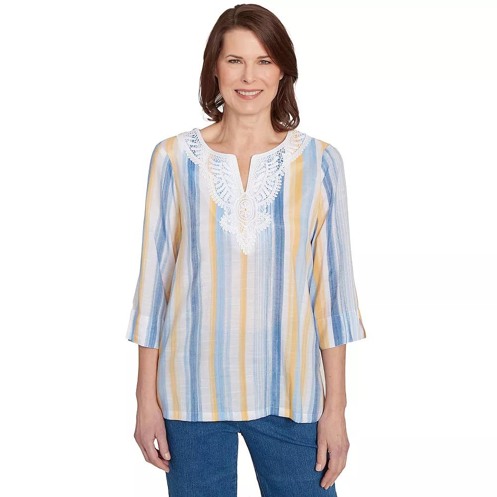 Petite Alfred Dunner Striped Woven Top, Women's,  Product Image