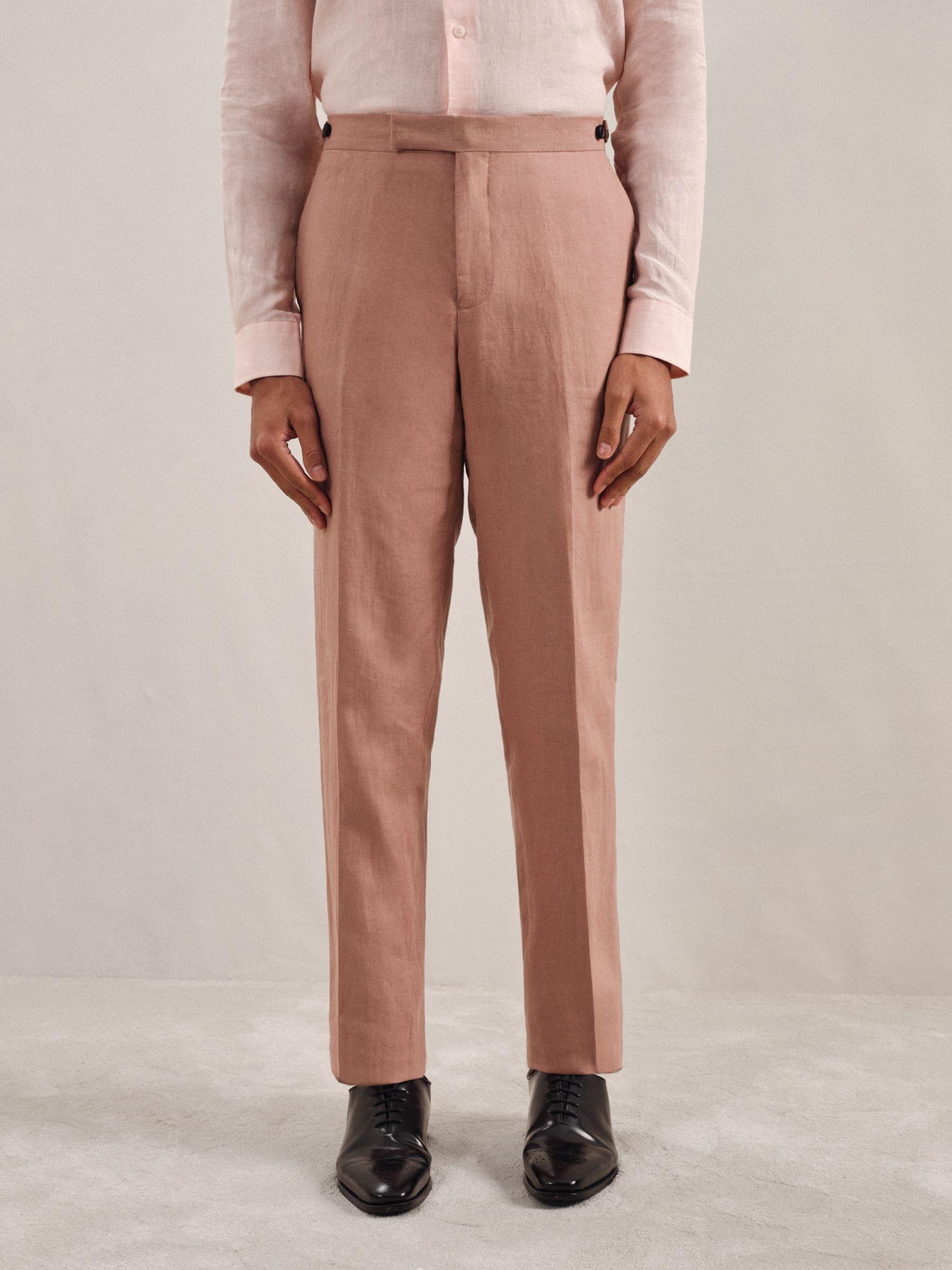 Slim Fit Linen Trousers in Rose Pink Product Image