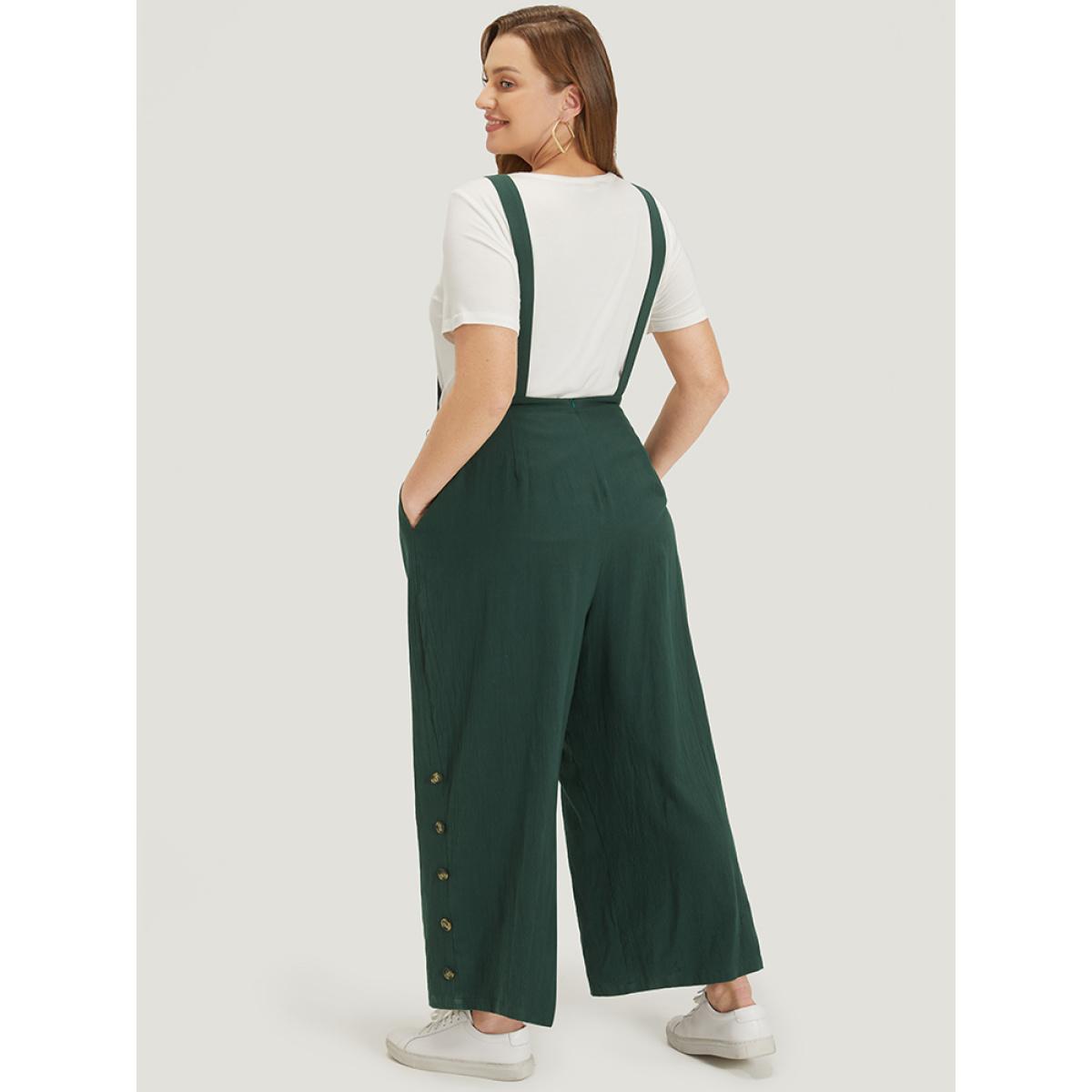 Plus Size Cyan Solid Button Detail Pocket Adjustable Straps Cami Jumpsuit Women Casual Sleeveless Square Neck Dailywear Loose Jumpsuits BloomChic 28/5X Product Image