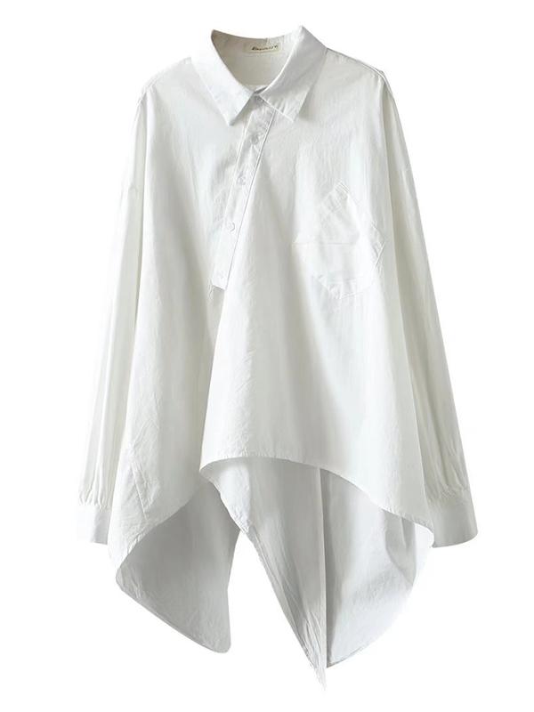 Urban Loose Black White Long Sleeves Irregular Blouse Product Image