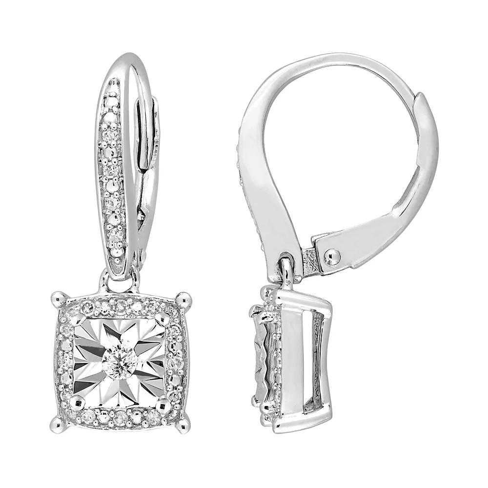 Stella Grace Sterling Silver 1/5 Carat T.W. Diamond Square Drop Leverback Earrings, Women's Product Image